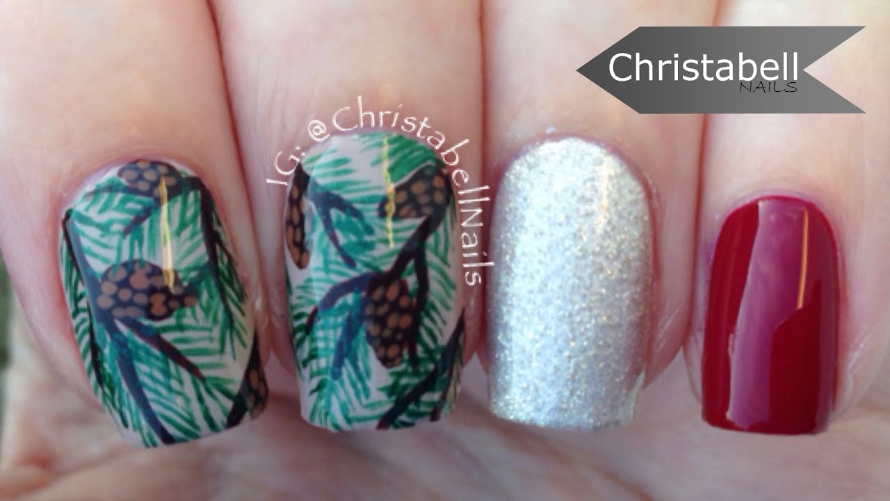 Christmas / Winter Pine Tree Nails Nail Art Tutorial YouTube