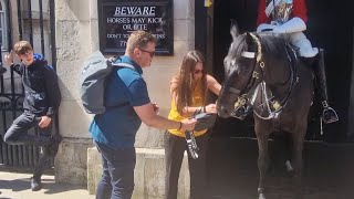 Tourist's handbag hooked on the horse's bit #thekingsguard