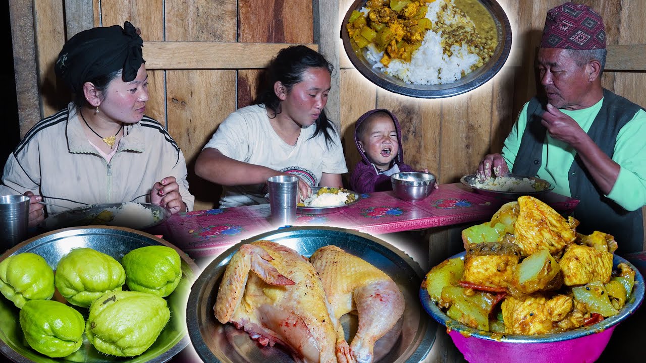 Рецепт жареной курицы с кабачками и рисом, приготовление и употребление в деревне | Видеоблог о н...