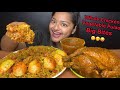 Spicy whole chicken curry  with vegetable pulao and fried eggs  big bites  food eatings