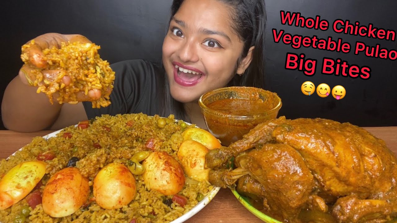 Download SPICY WHOLE CHICKEN CURRY 🔥 WITH VEGETABLE PULAO AND FRIED EGGS | BIG BITES | FOOD EATING VIDEOS
