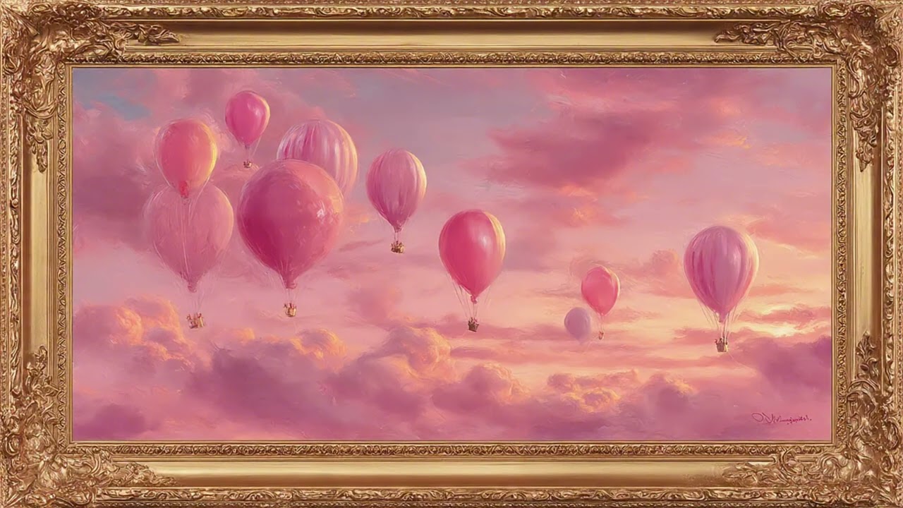 Valentine Pastel Balloons at Sunset  | Impressionist Valentine Art