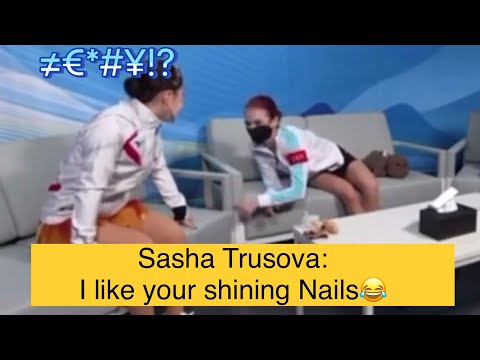 Sasha Trusova very interested in Wakaba Higuchi‘s shining nails, 2022 Winter Olympic, skating, Video