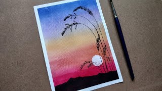 Sonnenuntergangmalerei mit Aquarell Malen Sie mit David