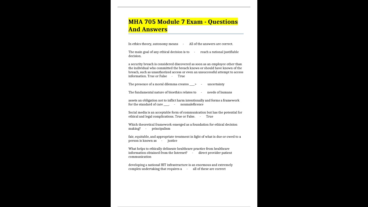 MHA 705 Module 7 Exam   Questions And Answers