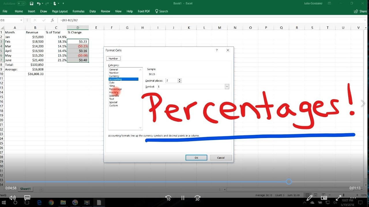 Excel Tutorial – Calculating Percentages