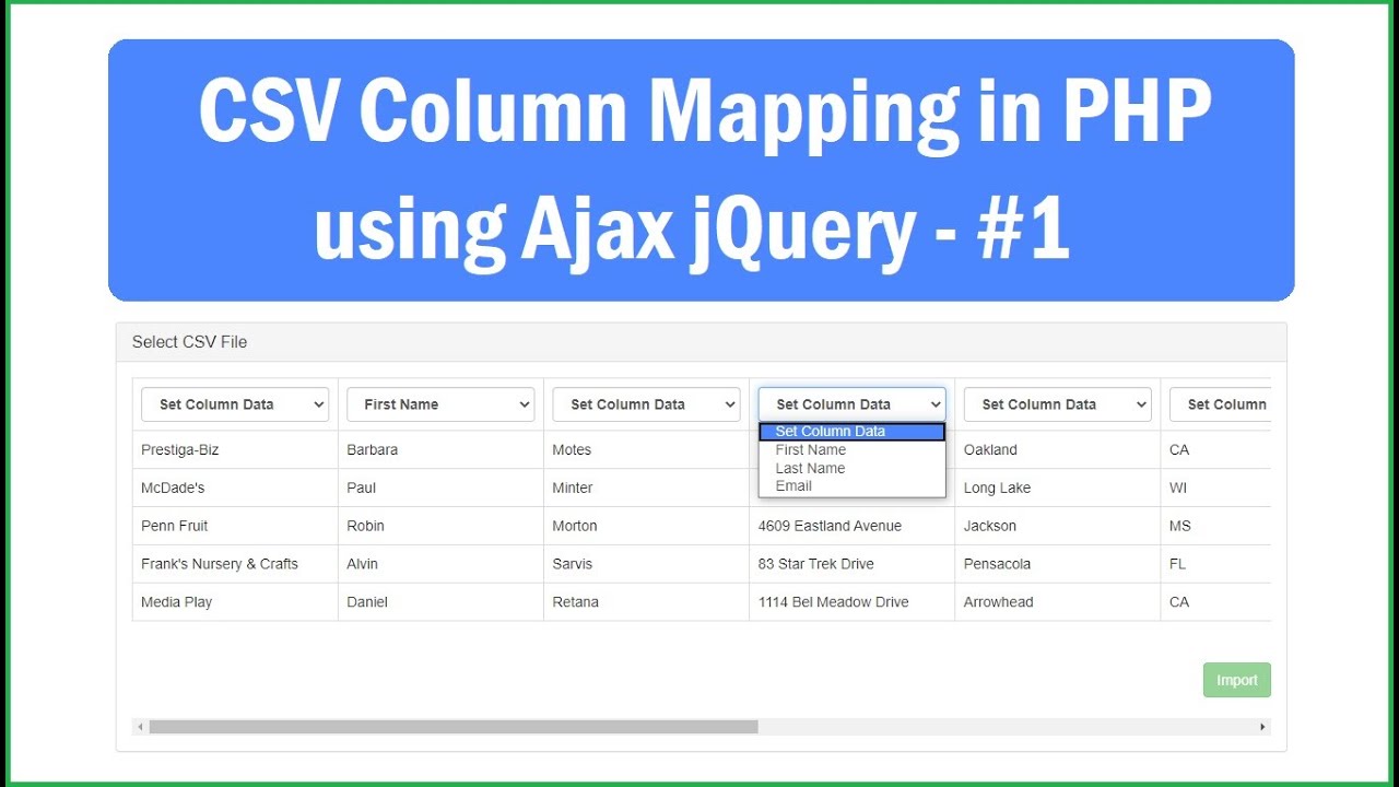 CSV Column Mapping in PHP jQuery - - YouTube