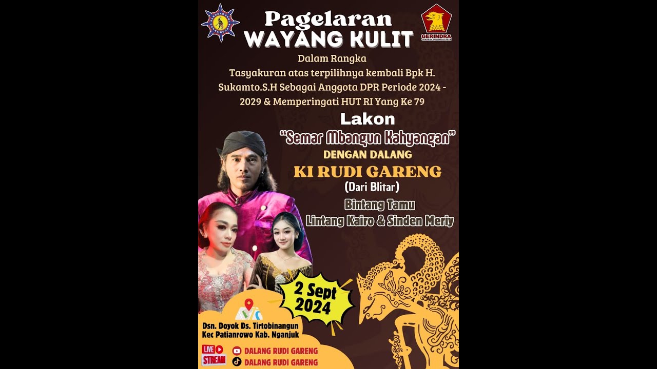 Live Wayang Kulit Ki Rudi Gareng  -BT Lintang kairo & Meriy - Ds. Tirtobinangun Nganjuk 2/09/ 2024