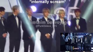 180111 BTS reaction to Super Junior bowing down to the audience