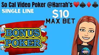 Single Line Bonus Poker 10 Max Bet At Harrahs So Cal E112 ,,,