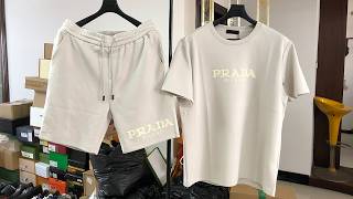 Prada Men’s logo print T shirt & Short Set Grey Review
