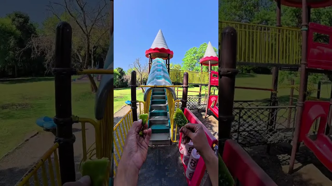 Лазанье и катание на горках на детской площадке