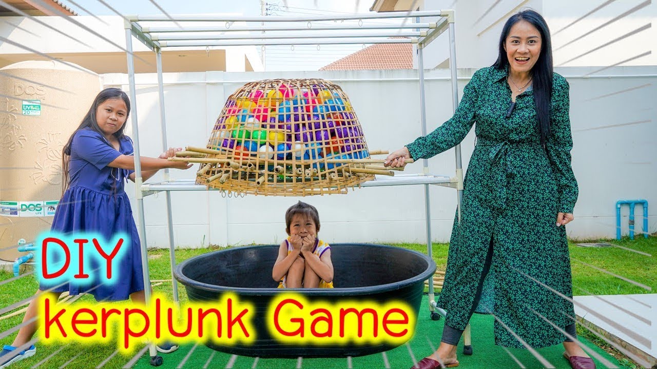 เกมส์ดึงไม้ให้บอลทะลัก เอาสุ่มไก่มาทำเอง DIY Giant Outdoor Kerplunk Game น้องนะโม เลี้ยงเหา