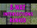 Traffic flow on 15 Different 8-way Intersections (and alternatives) Measured, Ranked and Compared.