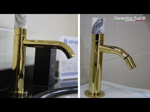 Made in Italy golden sink + bidet taps complete with golden drains