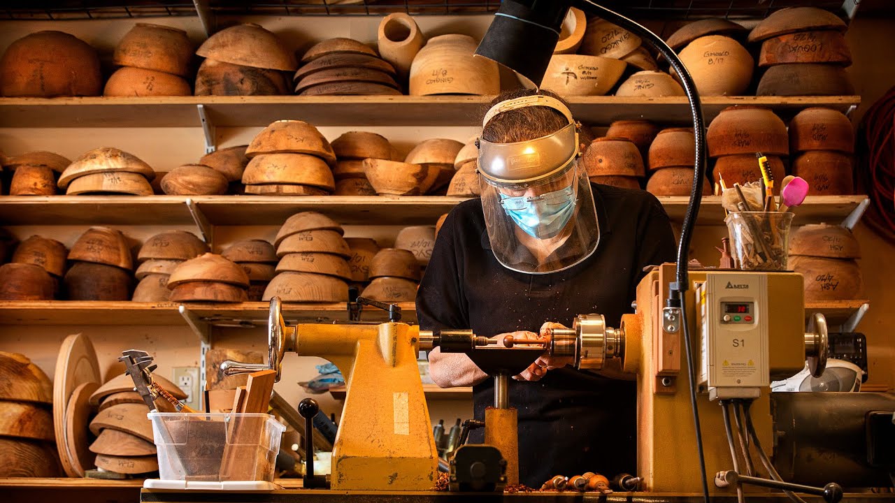 Kalia Kliban makes pegs for the Redwood Violin