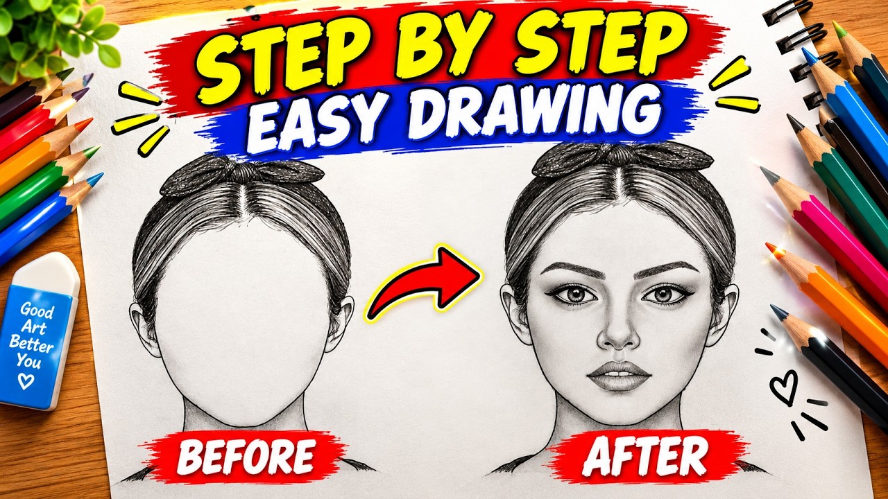 Easy Face Drawing Tutorial ️| Step by Step Rail stick Face Sketch For ...