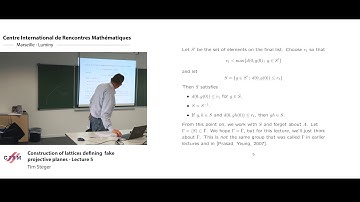 Tim Steger: ​Construction of lattices defining fake projective planes - lecture 5
