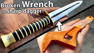 Turning a Broken \& Rusty WRENCH into a good looking Dagger - FORGING