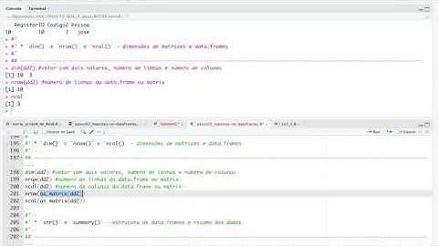 Criando dataframes, e operações importantes em matrizes e dataframes no R
