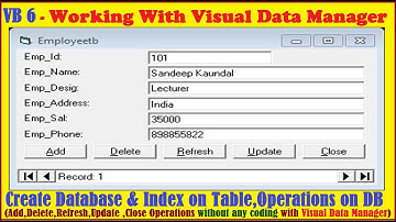 Learn Visual Basic -Visual Data Manager-Add Delete Update Refresh Close operations on DataBase in VB