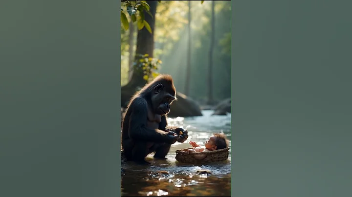 "Heroic! A young Gorilla Saves Baby Drifting in River" 😱 #animals #rescue #baby #wildlife