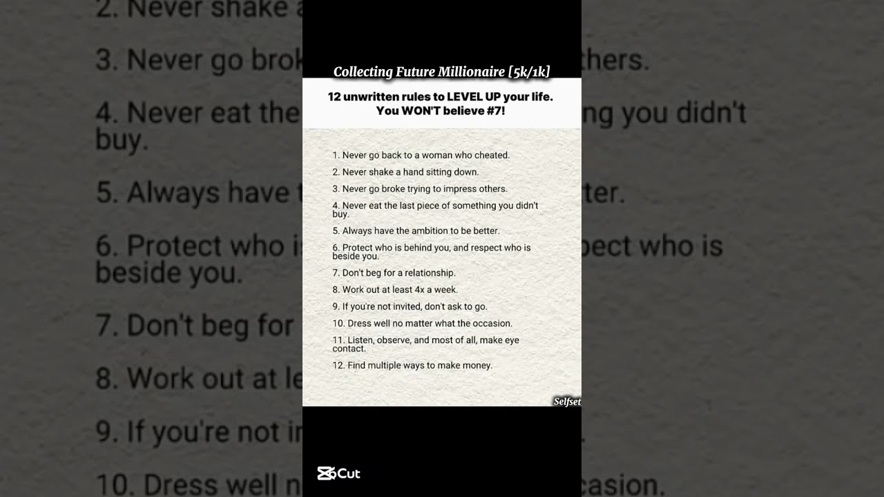 12 Unwritten Rules To Level Up Your Life Motivation Successmindset