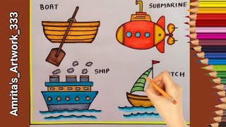 Water Transport Drawing | Easy water transport vehicles