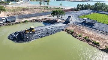 Fantastic Project Skills Operator Push Rock Filling In Water Building Road BY SHANTUI Dozer