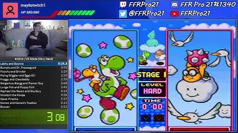 SNES - Tetris Attack - VS Mode Speedrun (Very Hard) - 3:55 IGT (7:40 RTA)