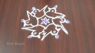 Bird Kolam Design With 5X3 Dots - Easy Kolam For Beginners