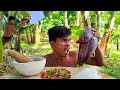 Eating banana flower with spicy chili  salt mouth watering boy tapang 