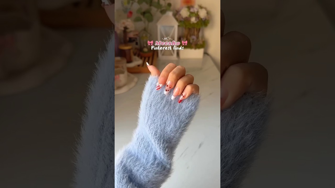 cherry nails meesho | press on nails meesho | french cherry nails 🍒🎀 