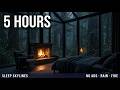 5 Hours Glass Cabin Rainforest Fireplace | White Noise | No Ads | Deep Sleep Rain Sounds #deepsleep