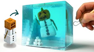 2D to 3D Making Realistic Minecraft Diorama Snow Golem Trapped in Ice