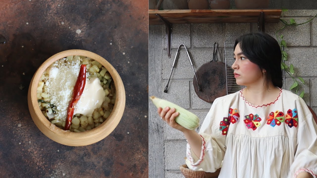 Esquites y elotes asados en cocina de humo.