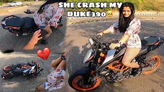 She Crashed My Duke 390😰| Bike Damage💔Nuksan Hogya aaj🥺|@Sanchituli