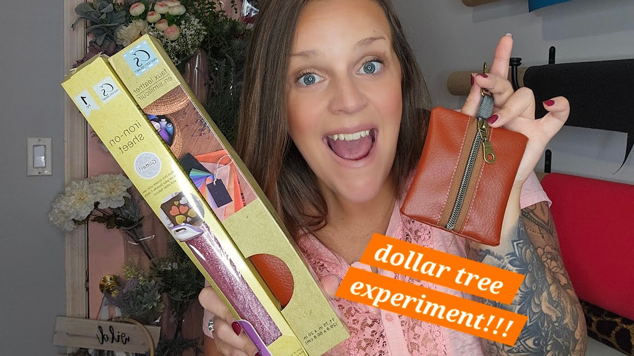 Dollar TREE 🌳 experiment! DIY your own Zipper Pouch from Dollar Tree faux leather & iron on glitter!