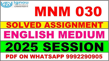 MNM 030 solved assignment 2025 in English || MNM 030 solved assignment 2025 || ignou MNM030 2025