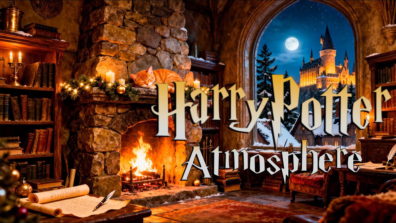 Cozy Harry Potter Fireplace Night 🔥 Warm Hogwarts Ambience & Relaxing Magical Music