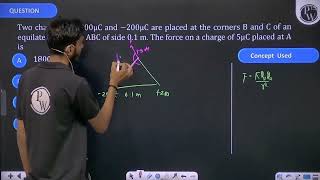 Two charges of \(+200 \mu \mathrm{C}\) and \(-200 \mu \mathrm{C}\) are placed at the corners \(\m...