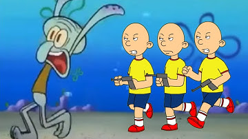 Squidward runs away from Caillou