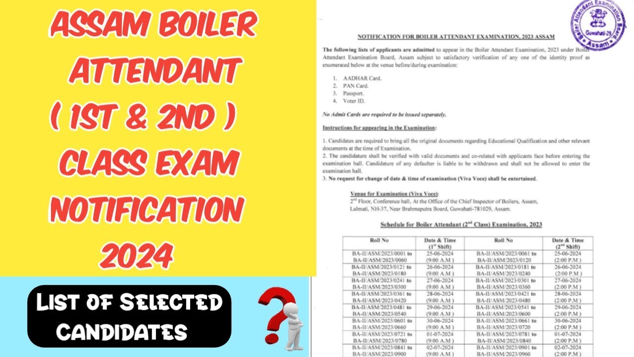 Assam Boiler Attendant 1st & 2nd Class Exam Notification 2024 | Boiler Attendant Exam