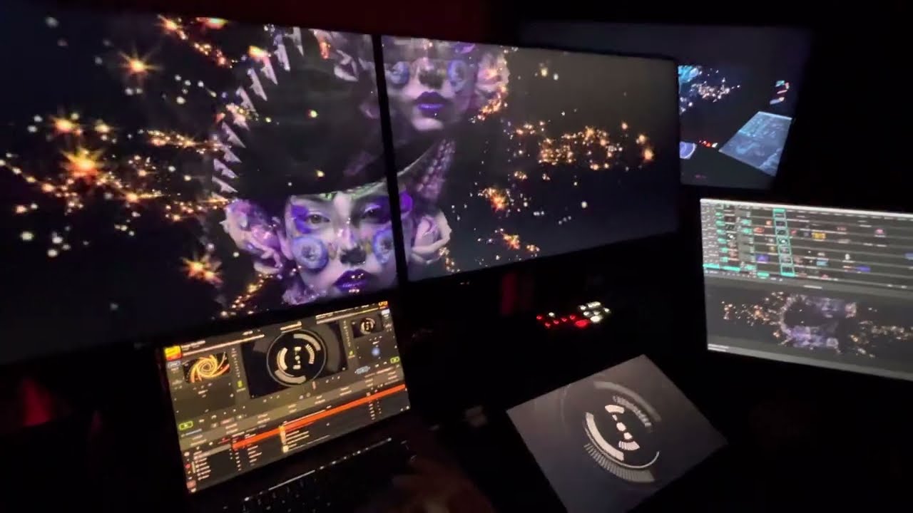 Live remixing visuals, music in my custom studio.