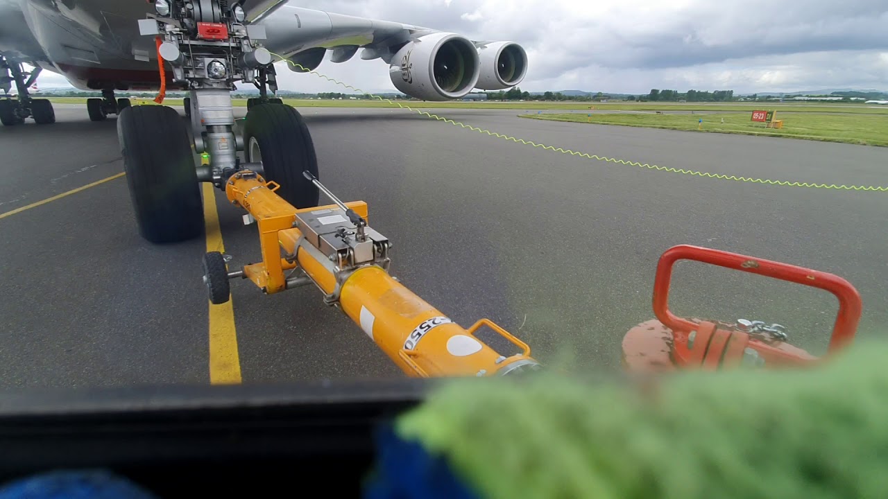 Emirates A380 pushback.Glasgow airport 20/06/2019