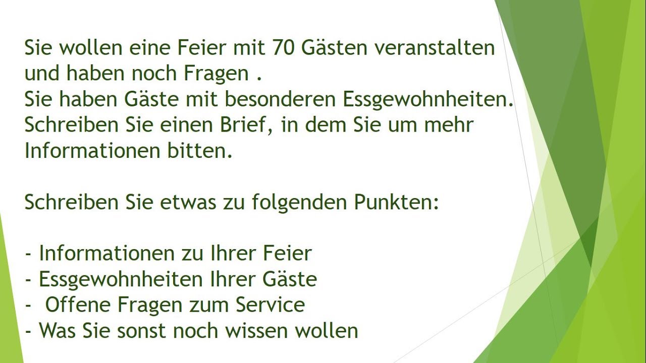 Update Bitte um Informationen ( Party-Service) | Brief Schreiben Telc B2