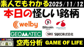 【空売分析】本日の怪しい銘柄：ジオマテック！Bitcoin Japan！ユビキタスAI！SWCC！Welby！【TMNTGAMER】20251112