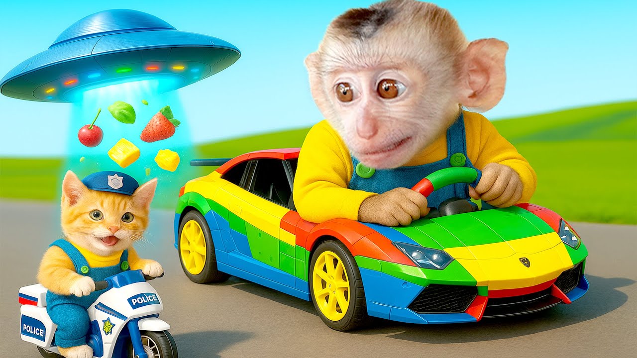 Monkey Mochi chases the UFO stealing fruit with his hamster friend - Mochi Monkey Life