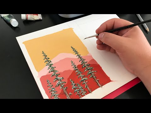 [Satisfying] Artist Paints Mountains and Pine Trees | Gouache | Boelter Design Co