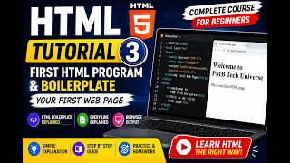 HTML Tutorial 3: First HTML Program & HTML Boilerplate Explained Line by Line | Hindi (2026)